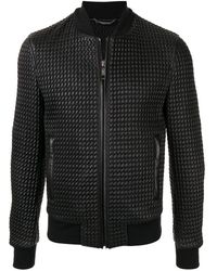 Dolce & Gabbana Textured Leather Bomber Jacket - Black