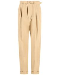 Saint Laurent - Belted Pleated Trousers - Lyst
