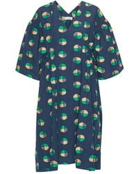 Henrik Vibskov - Re-Pump Midi-Jurk Met Pofmouwen En Cirkelprint - Lyst