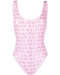 Balmain - Badeanzug mit Logo-Print - Lyst