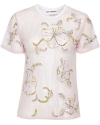 Des Phemmes - Transparent T-Shirt Mit Hibiskus-Stickerei - Lyst