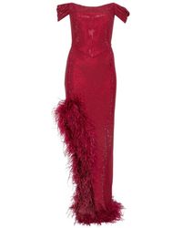 Miron - Crystal-Embellished Feather-Trim Maxi Dress - Lyst