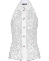 Balmain - Top con botones y cuello halter - Lyst