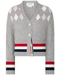 Thom Browne - Intarsia Argyle Pointelle Cardigan - Lyst