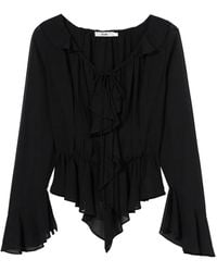 B+ AB - Ruffle-Detail Semi-Sheer Blouse - Lyst