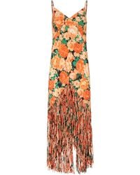 Pinko - Long Dress With Fringing And Botanic Garden Print - Lyst