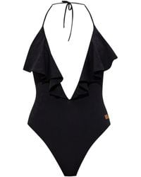 Balmain - Bañador con volantes y cuello halter - Lyst