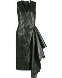 Bottega Veneta - Draped Leather Midi Dress - Lyst