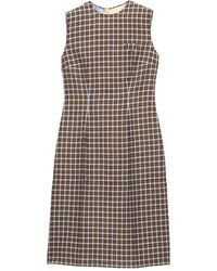 Prada - Checked-Pattern Midi Dress - Lyst