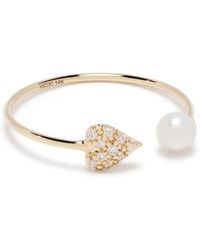 Mizuki - 14Kt Diamond Heart And Pearl Ring - Lyst