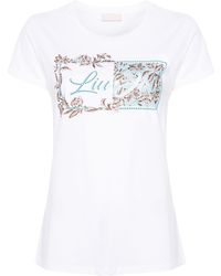 Liu Jo - Rhinestone-logo Cotton T-shirt - Lyst