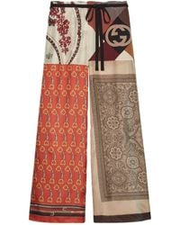 Gucci - Heritage Patchwork-print Silk Trousers - Lyst