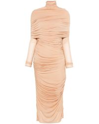 Mugler - Ruched Sheer Midi Dress - Lyst