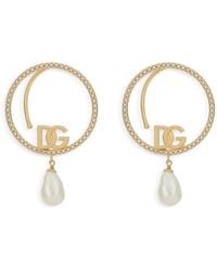 Dolce & Gabbana - Dg-logo Pearl-embellished Hoop Earrings - Lyst