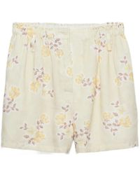 Prada - Floral-Print Old Linen Shorts - Lyst