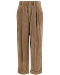 Brunello Cucinelli - Pleated Corduroy Trousers - Lyst
