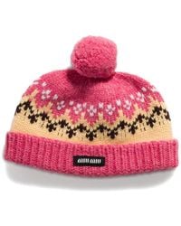 Miu Miu - Gorro de lana con logo en jacquard - Lyst