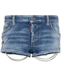 DSquared² - Chain-Detail Denim Mini Shorts - Lyst