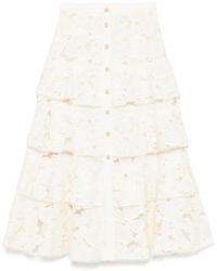 Sandro - Floral-Embroidered Midi Skirt - Lyst
