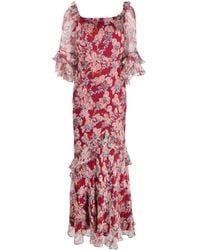 Saloni - Floral-print Silk Long Dress - Lyst