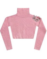 Area - Crystal-Cluster Flower Turtleneck Sweater - Lyst