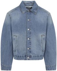 Jacquemus - Cropped Denim Jacket With Pointed Collar And Button-Up Front - Lyst