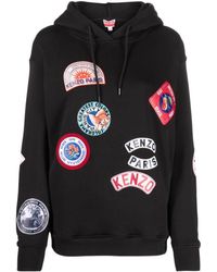 KENZO - Logo-patches Organic-cotton Hoodie - Lyst