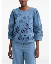 Munthe - Bramble Embroidered Cut-Out Denim Blouse - Lyst