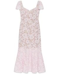 Self-Portrait - Floral-Lace Fluted-Hem Midi Dress - Lyst