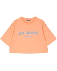 Balmain - Logo-print Cropped T-shirt - Lyst
