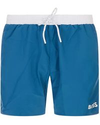 BOSS - Logo-Print Drawstring Swim Shorts - Lyst