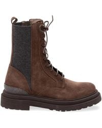 Brunello Cucinelli - Lace-Up Leather Ankle Boots - Lyst