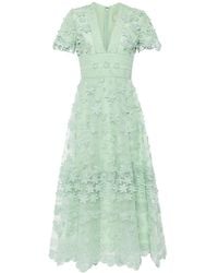 Elie Saab - Embroidered Silk-Blend Tulle Midi Dress - Lyst