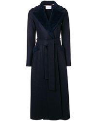Harris Wharf London Abrigo largo con cinturón - Azul