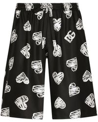 Dolce & Gabbana - Silk jogging Shorts With Dg Heart Print - Lyst