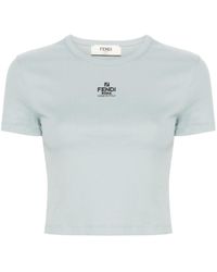 Fendi - Cropped T-shirt Met Geborduurd Logo - Lyst