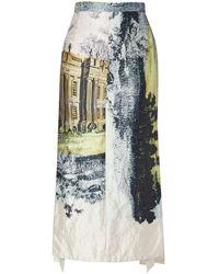 Erdem - Etching-print Pleated Satin Midi Skirt - Lyst