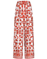 Dolce & Gabbana - Majolica-Print Silk Trousers - Lyst