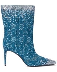 Philipp Plein - Strass 9 Monogram Rhinestone Denim Boots - Lyst
