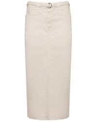 Marella - Belted Front-Vent Straight Midi Denim Skirt - Lyst