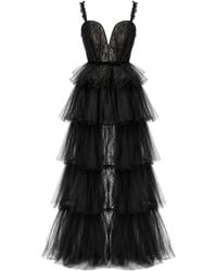 AKNVAS - Tiered Lace-Overlay Gown - Lyst