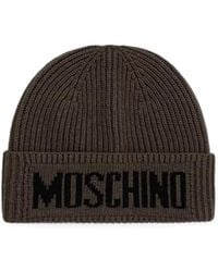 Moschino - Logo-Intarsia Ribbed-Knit Beanie Hat - Lyst