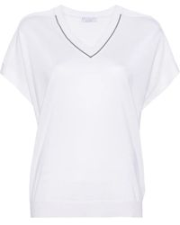 Brunello Cucinelli - Beaded-Trim Fine-Knit Top - Lyst