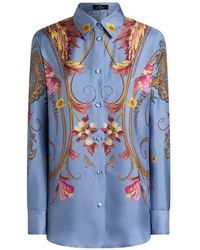 Etro - Silk Shirt With Placed Floral Paisley Print - Lyst