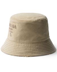 Prada - Logo-embroidered cotton bucket hat - Lyst