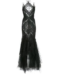 Oscar de la Renta Lace Embroidered Evening Gown - Black