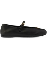 Prada - Buckle-Strap Triangle-Logo Ballet Flats - Lyst