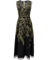 Carolina Herrera - Leaf-Embroidered Tulle Midi Dress - Lyst