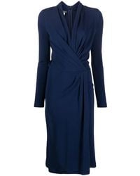 Alberta Ferretti - Twisted-Front Long-Sleeved Midi Dress - Lyst