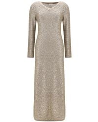 Brunello Cucinelli - Sequin-Embellished V-Neck Midi Dress - Lyst